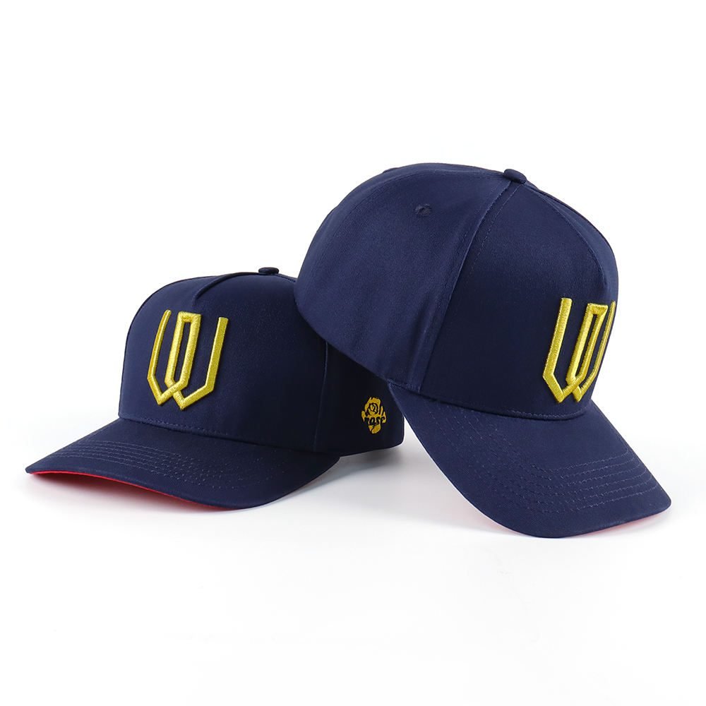 Custom High Quality 5 Panel a Frame Style Cotton Baseball Cap With 3D Wire Embroidery Logo Navy Blue Baseball Hats - Image 4