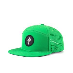 OEM High Quality Wholesale 7 Panel Mens Golf Perforated Flat Bill Water Proof Green With Custom Woven Patch Snapback Caps Sport Hats