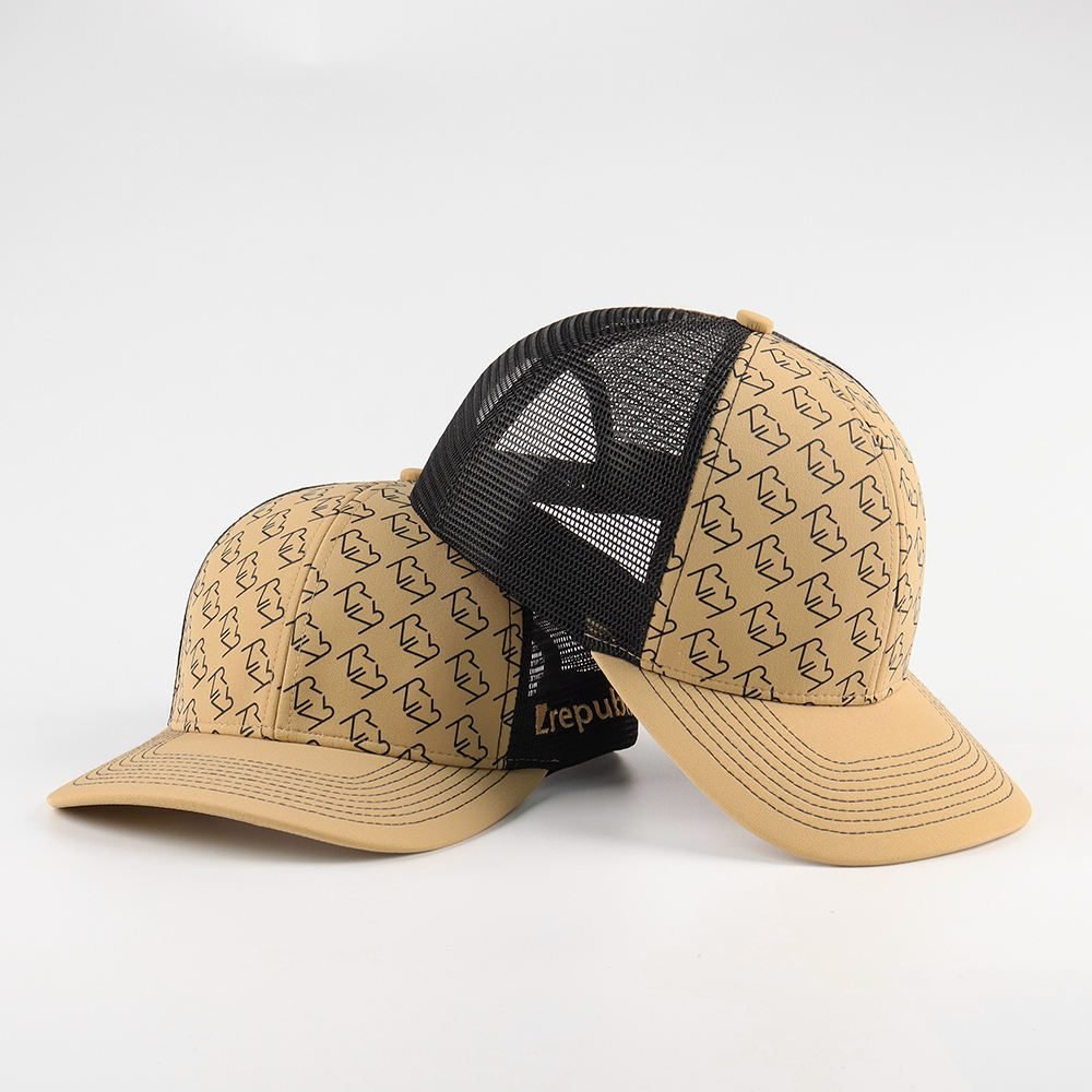 OEM 6 Panel Pre Curved Brim Trucker Cap Sports Hats 3d Embroidered Logo Mesh Snap Back Custom Richardson - Image 2