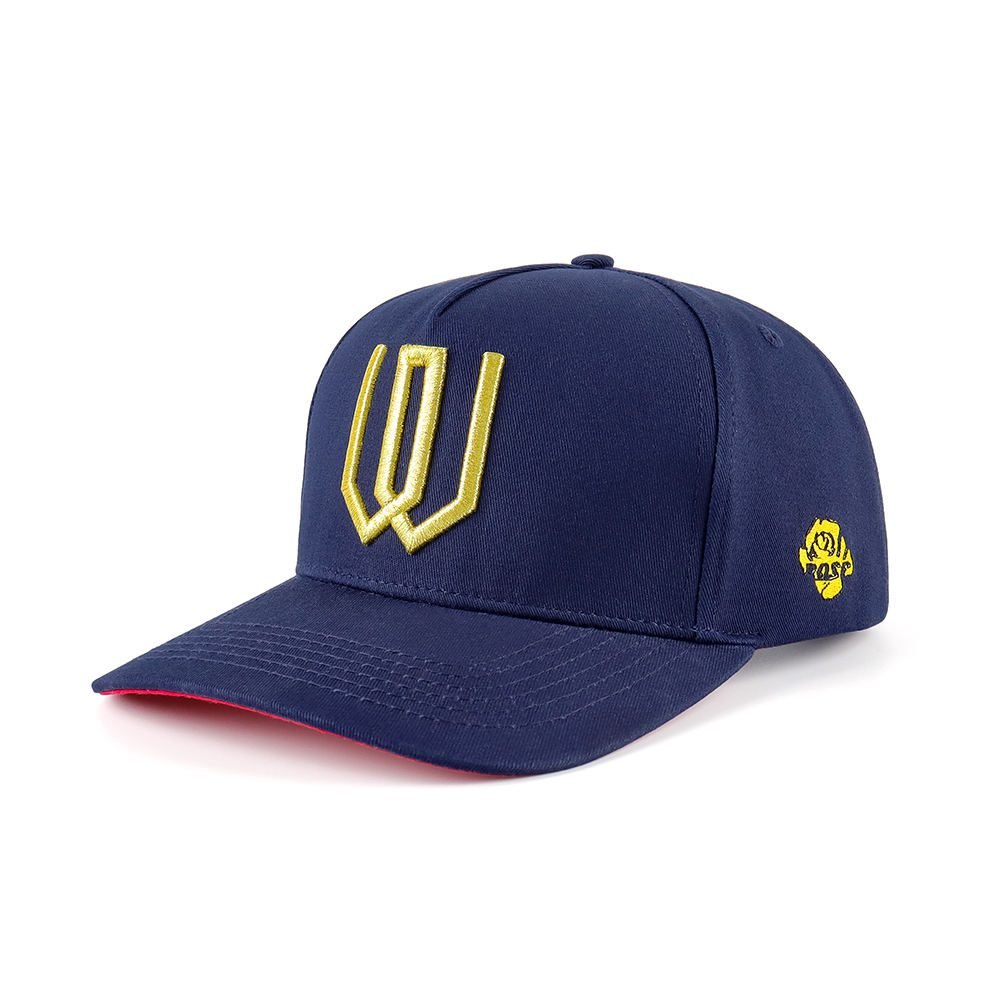 Custom High Quality 5 Panel a Frame Style Cotton Baseball Cap With 3D Wire Embroidery Logo Navy Blue Baseball Hats