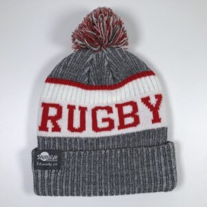 OEM Custom logo Knitted Rugby Hat High Quality Adults Thicker Ribbed Sports Beanies 100% Acrylic Jacquard Winter Caps With Woven Tag