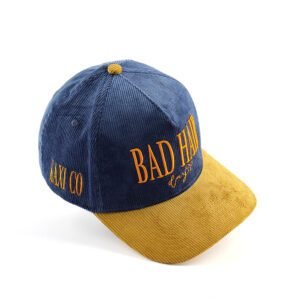5 Panel Corduroy Baseball Cap Custom Gold 3d Puff Embroidery Logo Adjustable Strap Two Tone Gorras