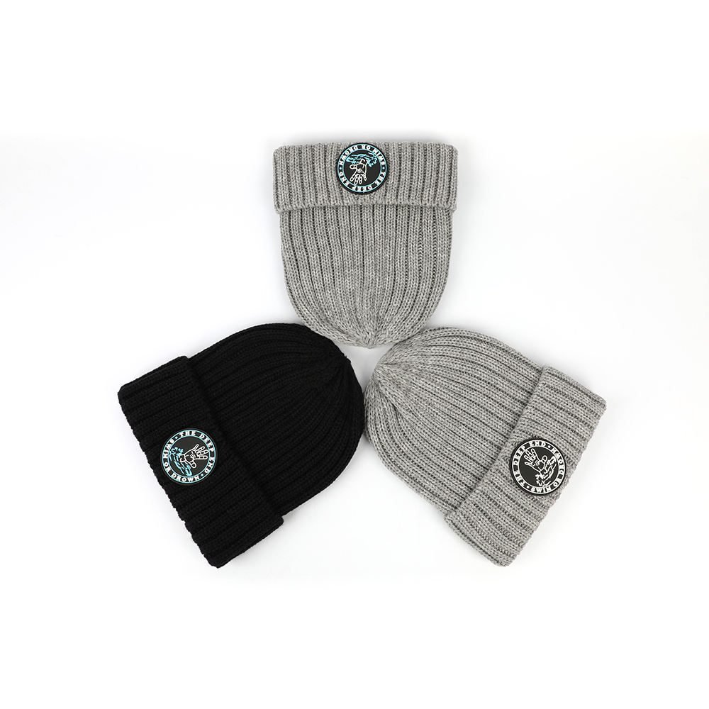 OEM Rubber Patch Logo 100% Acrylic Cuffed Knitted Beanie,Men Skull Winter Hat Fisherman Beanie Cap High Quality Custom Unisex - Image 3