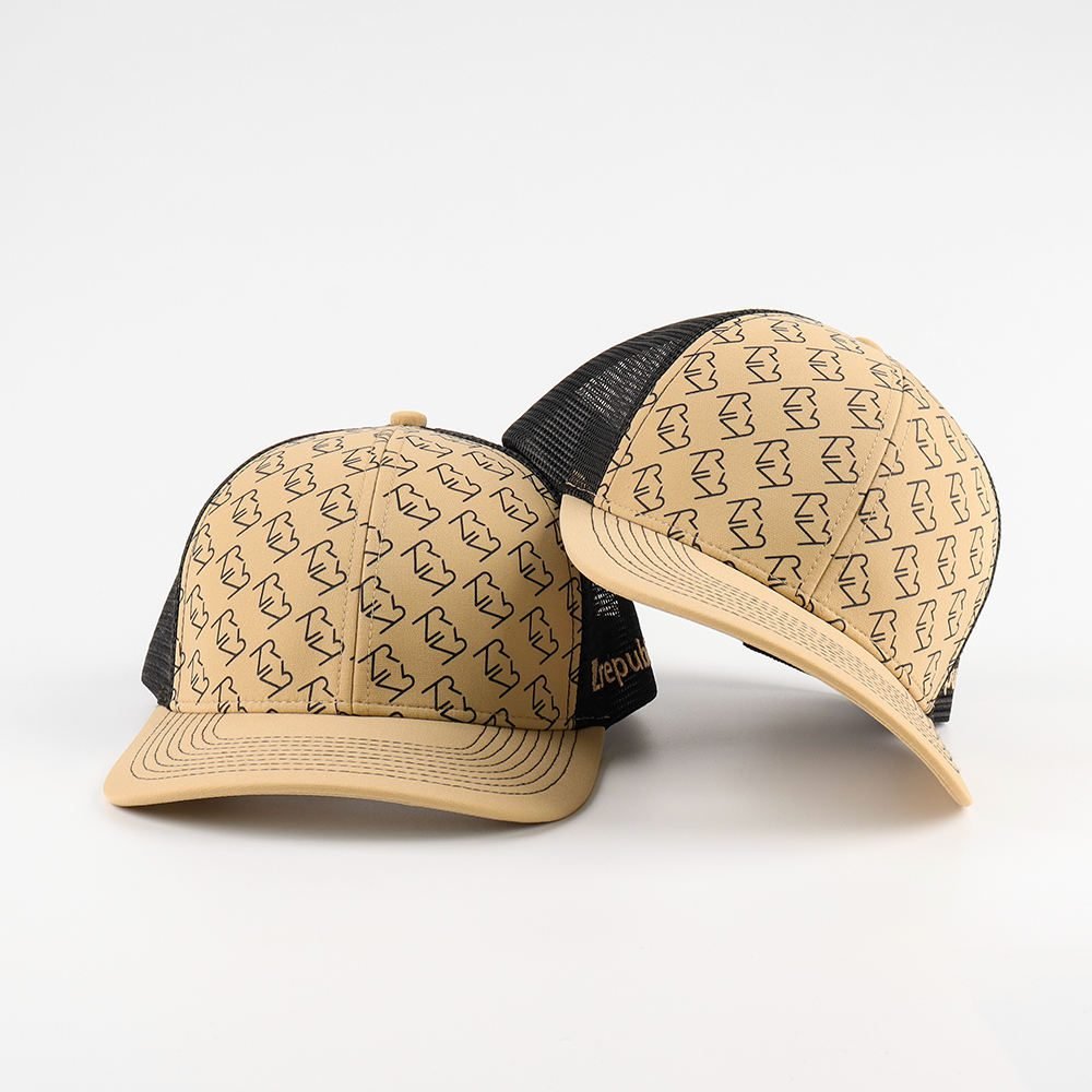 OEM 6 Panel Pre Curved Brim Trucker Cap Sports Hats 3d Embroidered Logo Mesh Snap Back Custom Richardson - Image 3