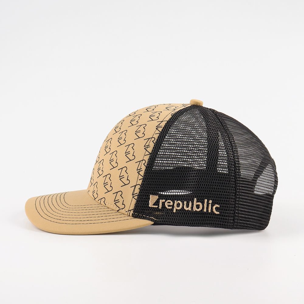 OEM 6 Panel Pre Curved Brim Trucker Cap Sports Hats 3d Embroidered Logo Mesh Snap Back Custom Richardson - Image 4