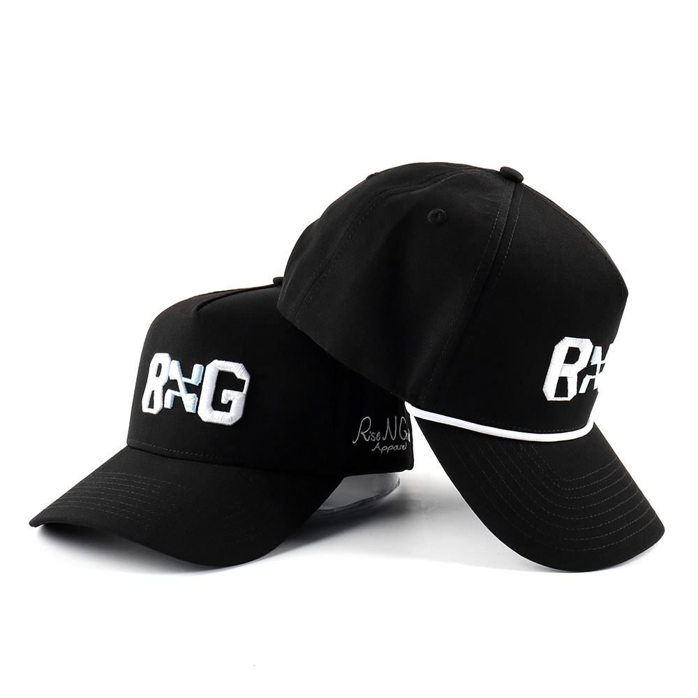 Custom High Quality Unisex 5 Panel Quick Dry Black Polyester Sports Baseball Cap,3D Embroidery logo Waterproof Rope Baseball Cap - Image 4