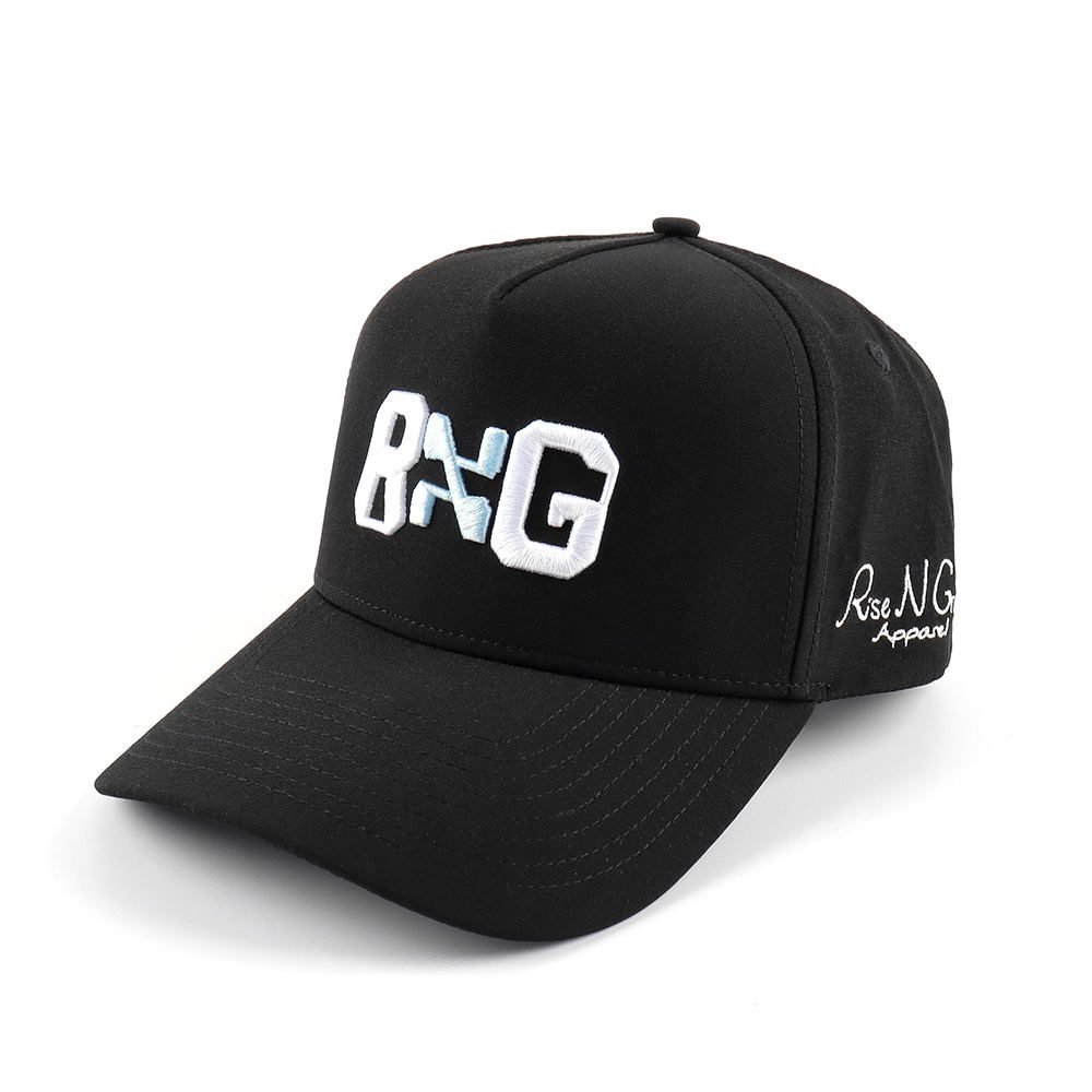 Custom High Quality Unisex 5 Panel Quick Dry Black Polyester Sports Baseball Cap,3D Embroidery logo Waterproof Rope Baseball Cap