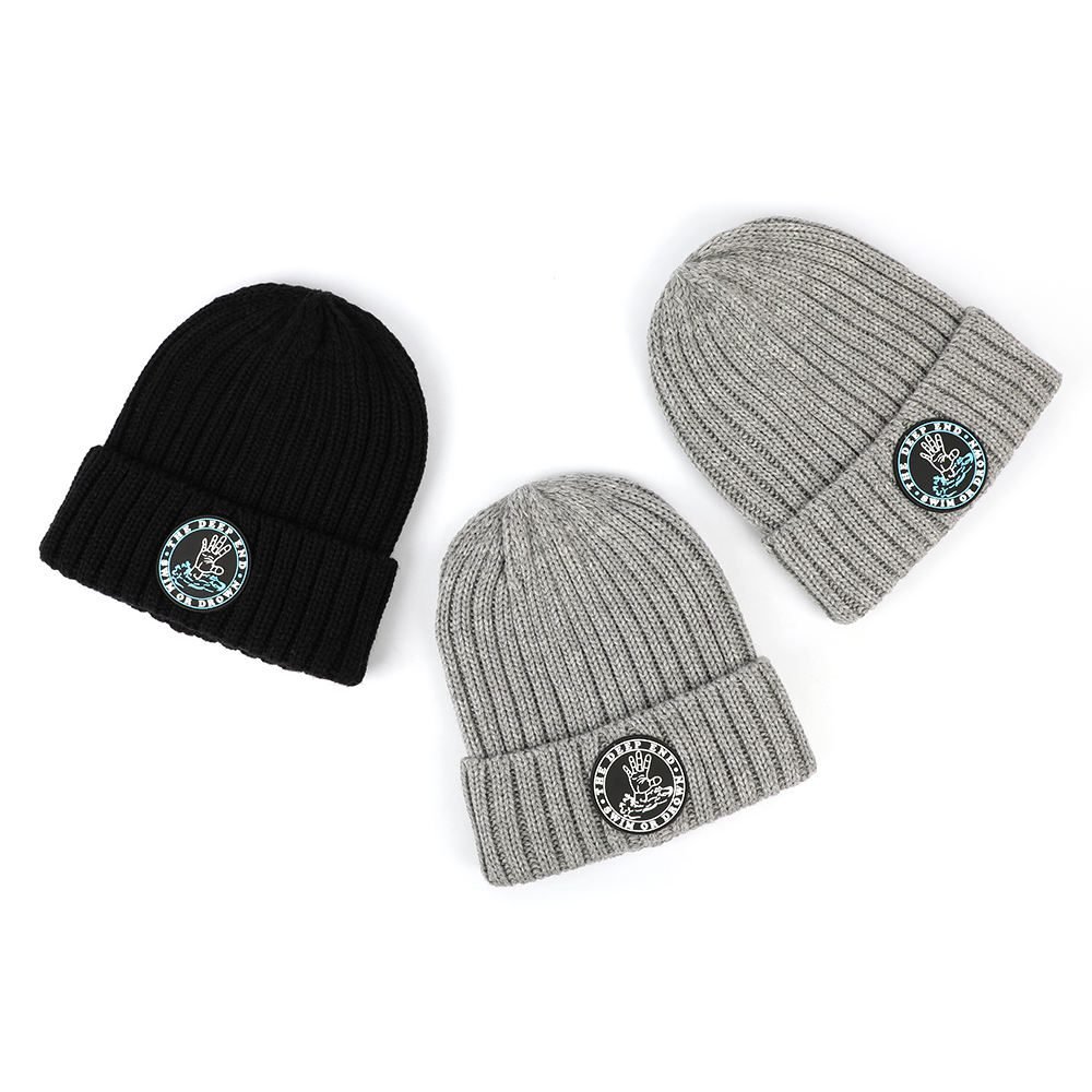 OEM Rubber Patch Logo 100% Acrylic Cuffed Knitted Beanie,Men Skull Winter Hat Fisherman Beanie Cap High Quality Custom Unisex - Image 6