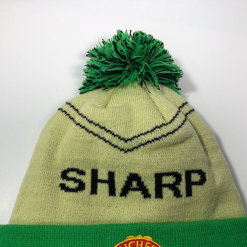OEM Green Blank Knitted Hat Winter Football Skiing Jacquard Embroidery Bobble Caps Windproof Beanie With Ball High Quality Mens - Image 6