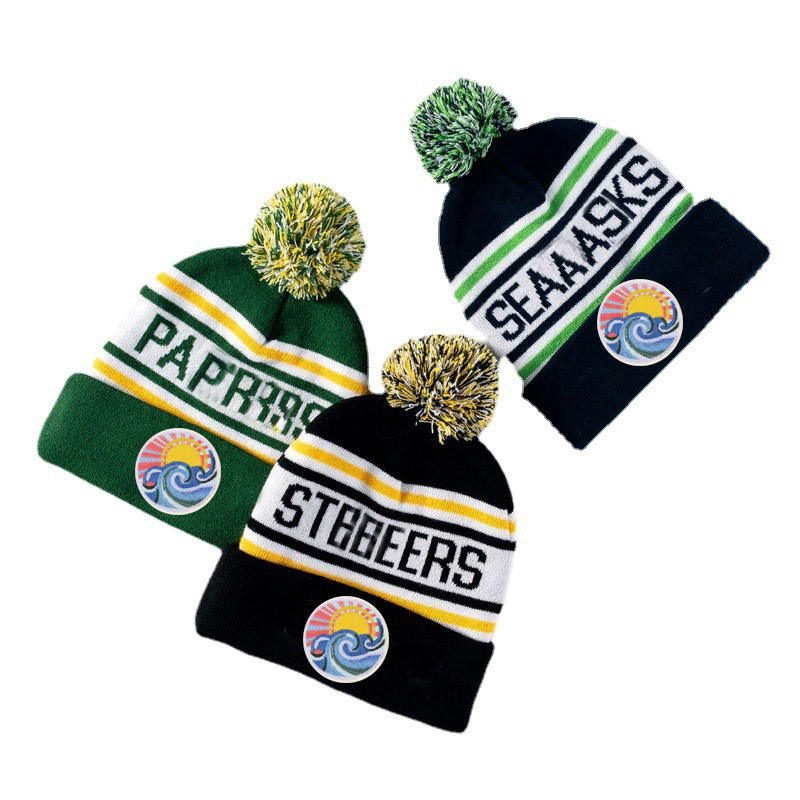 OEM Manufacture Custom Jacquard Embroidery Toque Sport Pom Pom Knitted Winter Beanie Hat With Custom Logo Adult